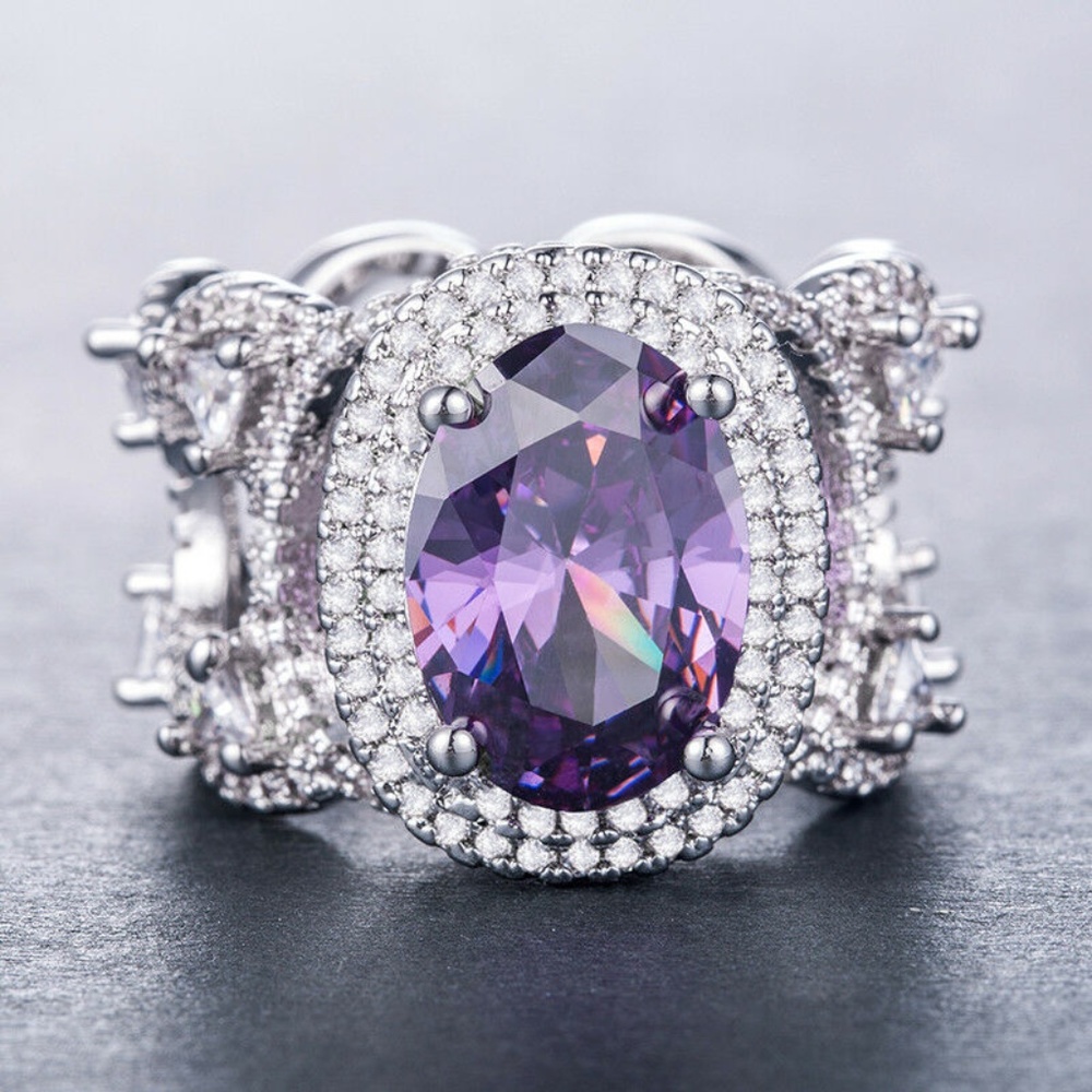 Luxury 925 Silver Purple Amethyst Ring - Picture 2 of 4